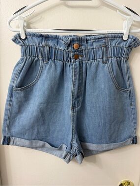 See Thru Soul Light Blue Paperbag Denim Shorts